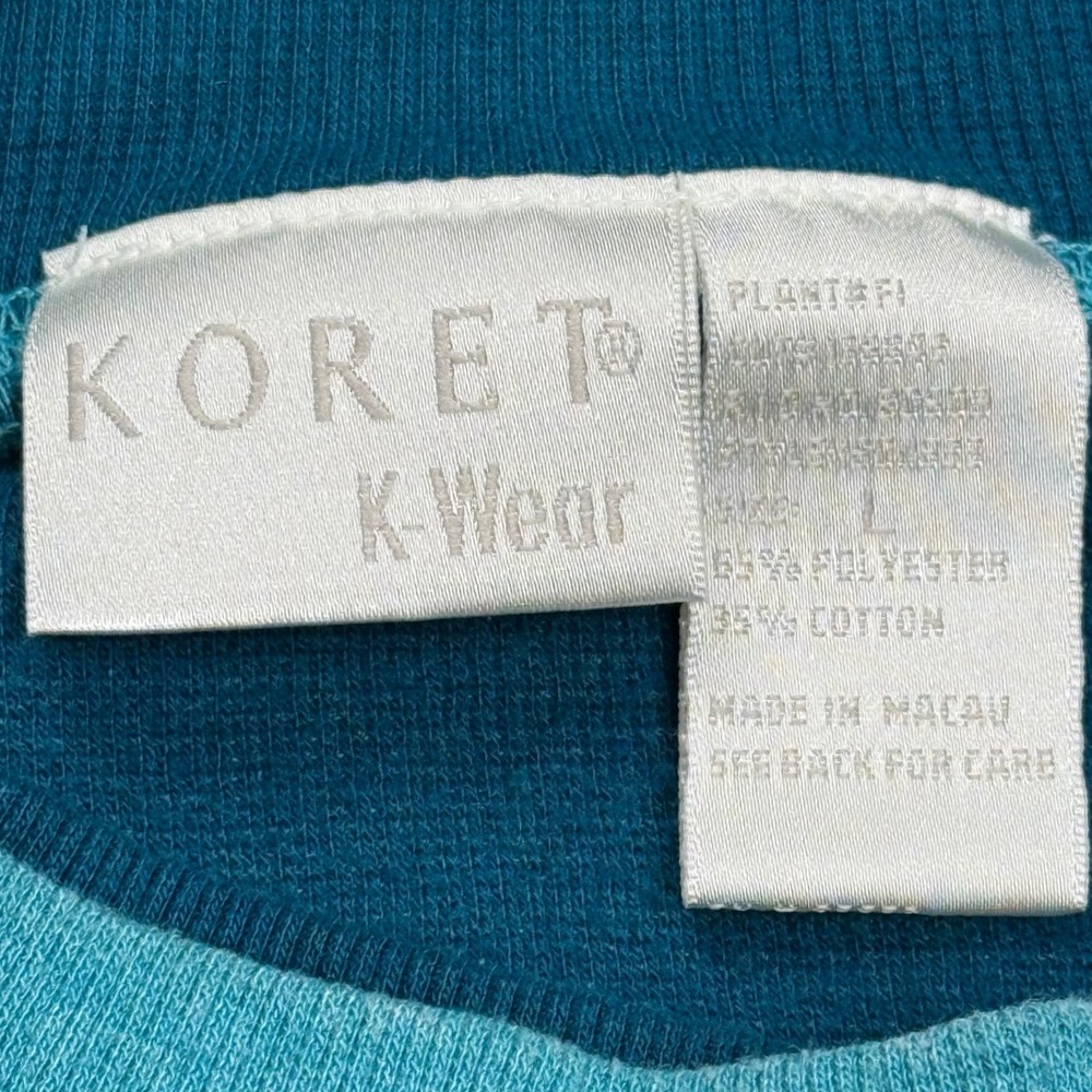 Koret Knit Colorblock Sweatshirt Teal Blue Patchwork Graphic Womens M - Picture 3 of 6